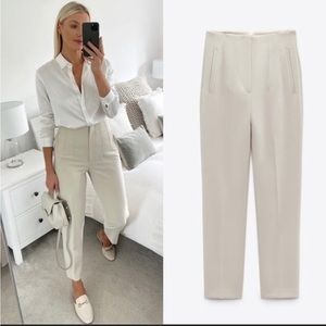 Zara Bloggers Favorite Cream High Waisted Ankle Pants